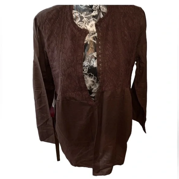 Caribbean Joe size large brown long sleeve top 100% cotton NWOT - Picture 2 of 10